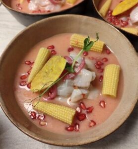 Ceviche con agua de tomate